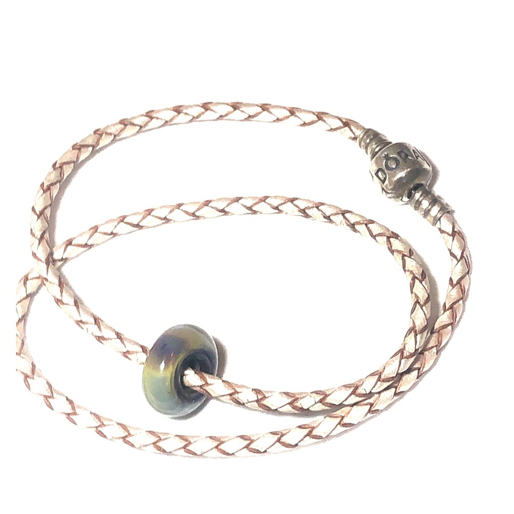 Pandora Champagne Leather Double Wrap with 1 bead